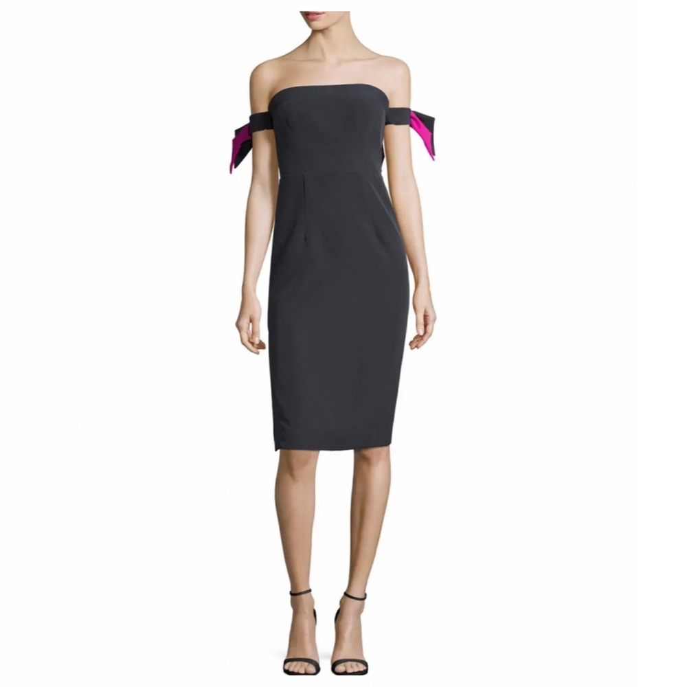 Milly Black and Pink Off-Shoulder Dress